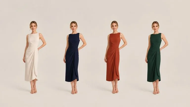 One garment shown on model in four colourways from the same pose
