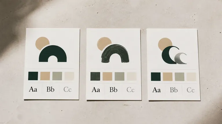 Three logo directions from the same brief, geometric, hand-drawn and letterform-based