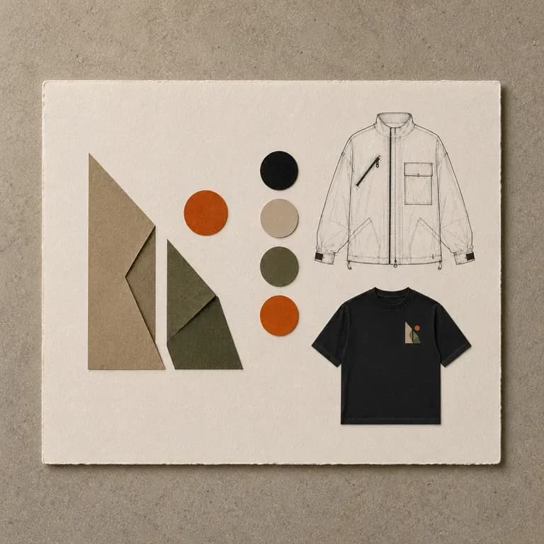 A close-up of a streetwear-style clothing brand board
