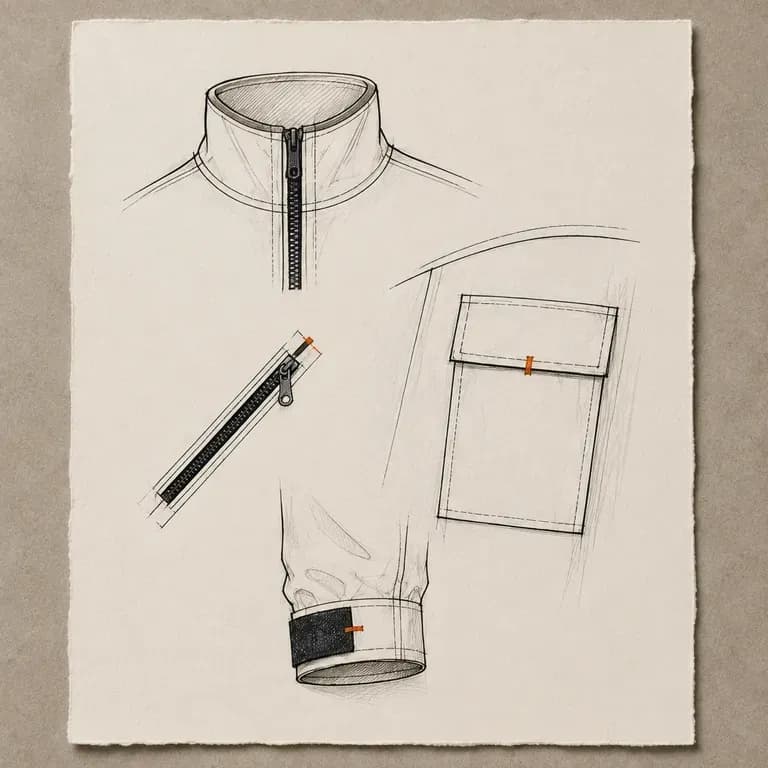 A close-up of a garment silhouette and detailing reference, no full garment shown