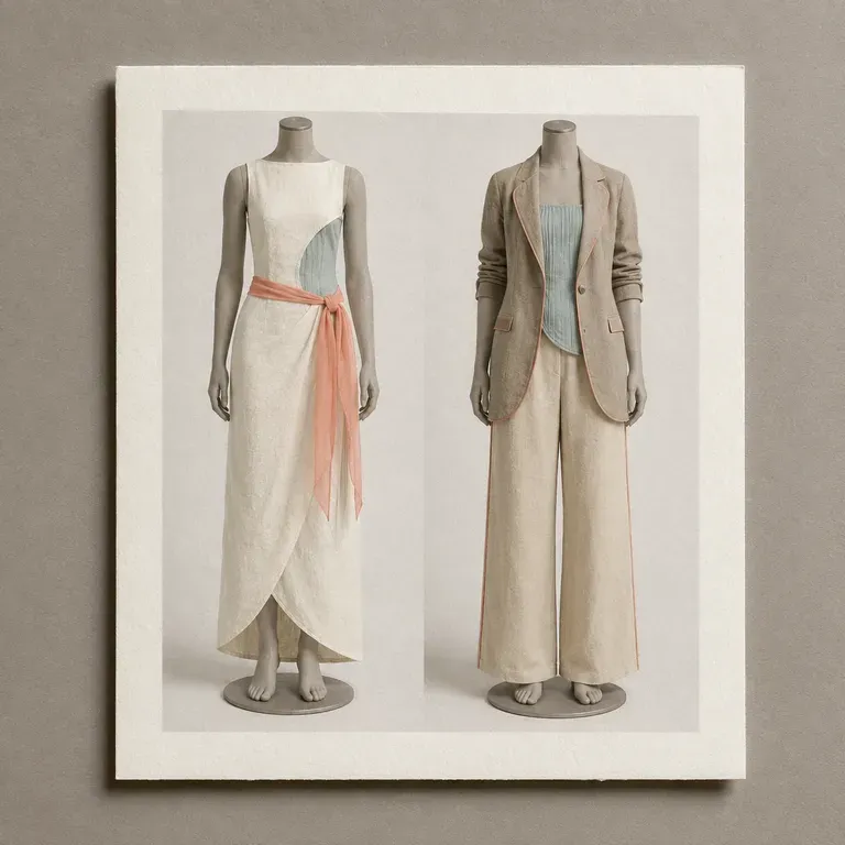 Two looks shown as small paired thumbnails in a lookbook-style layout