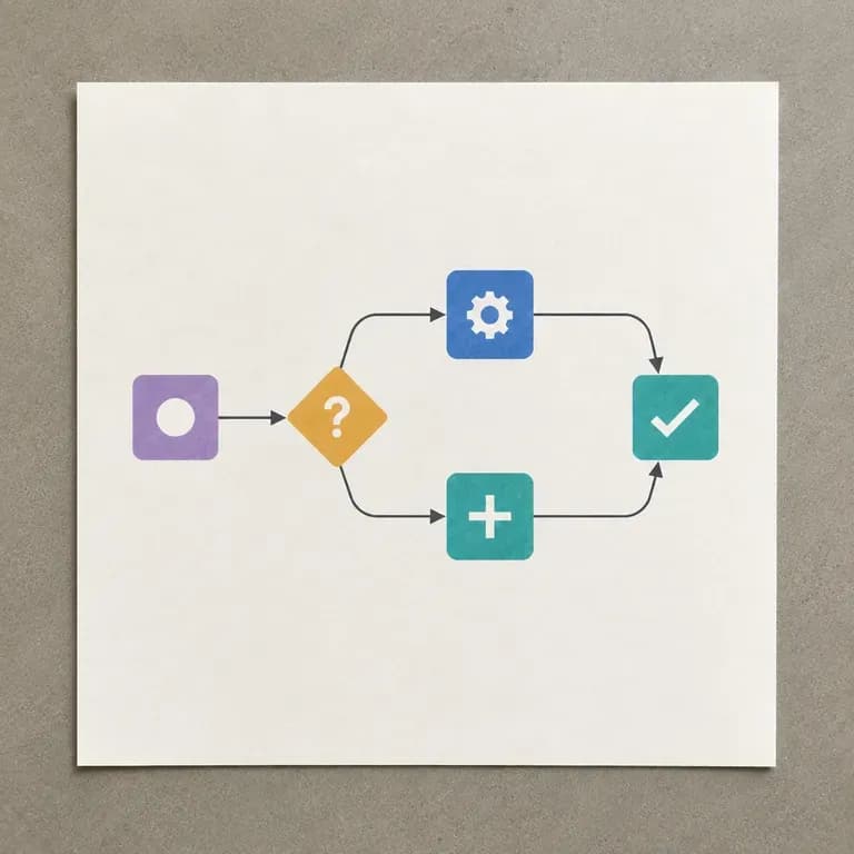 A close-up of a flowchart with a decision branch