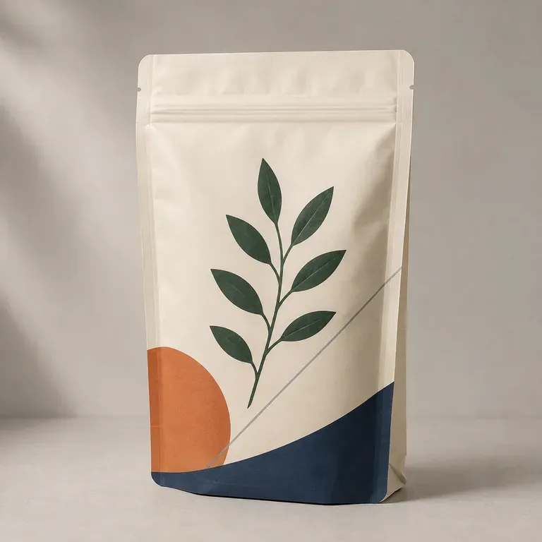 A close-up render of a flexible pouch packaging concept