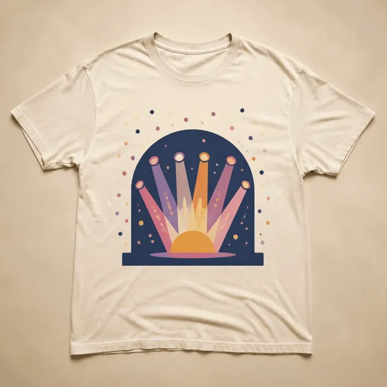 A close-up of an event-themed graphic printed on a T-shirt