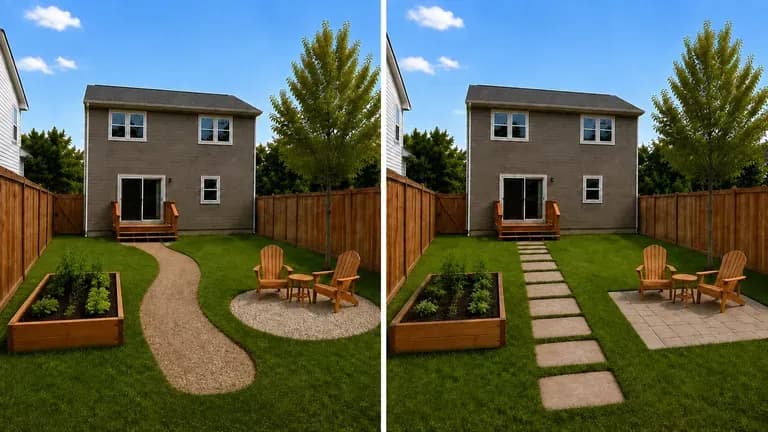 Two model interpretations of the same yard preview placed side by side