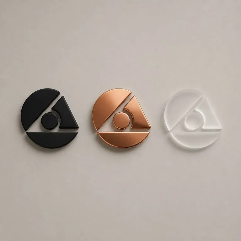 One mark rendered in three materials with an identical silhouette in each